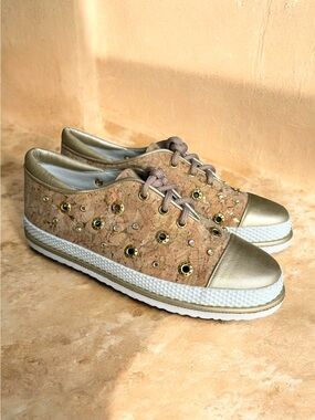 Stuart Weitzman Cork Metallic Sneakers